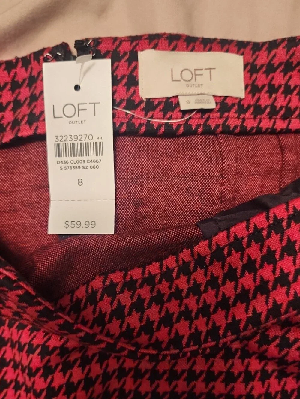 LOFT Red and Black Houndstooth A-Line Skirt